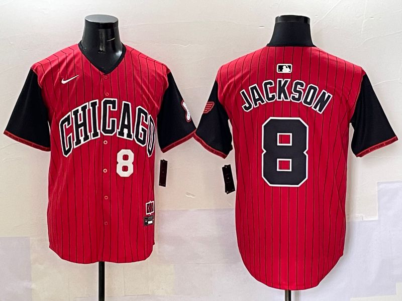 Men 2025 Chicago White Sox #8 Jackson Red Stripe Joint Name Nike MLB Jersey style 33